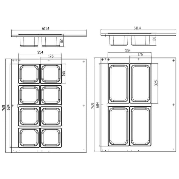 Mini Saladette à Poser Inox 67L (8x GN 1/6 Inclus)