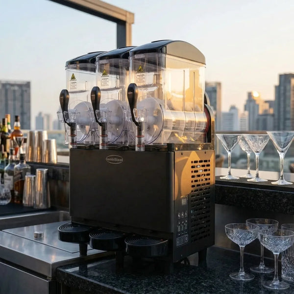 Machine à slush et granita design noire 3 cuves de 12 litres