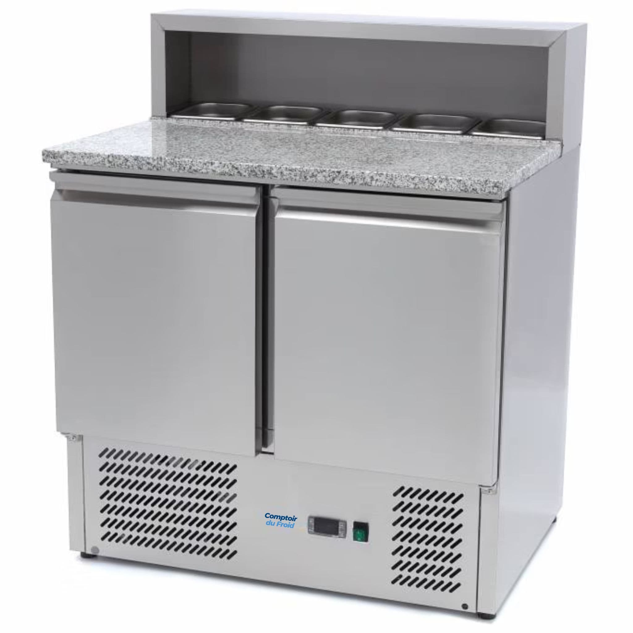 Saladette à pizza 2 portes 90 cm avec plan en granit
