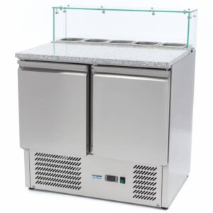 Saladette à Pizza Vitrée 2 Portes 90cm (Plan Granit)