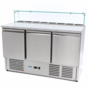 Saladette à Pizza Vitrée 3 Portes 137cm (Plan Granit)