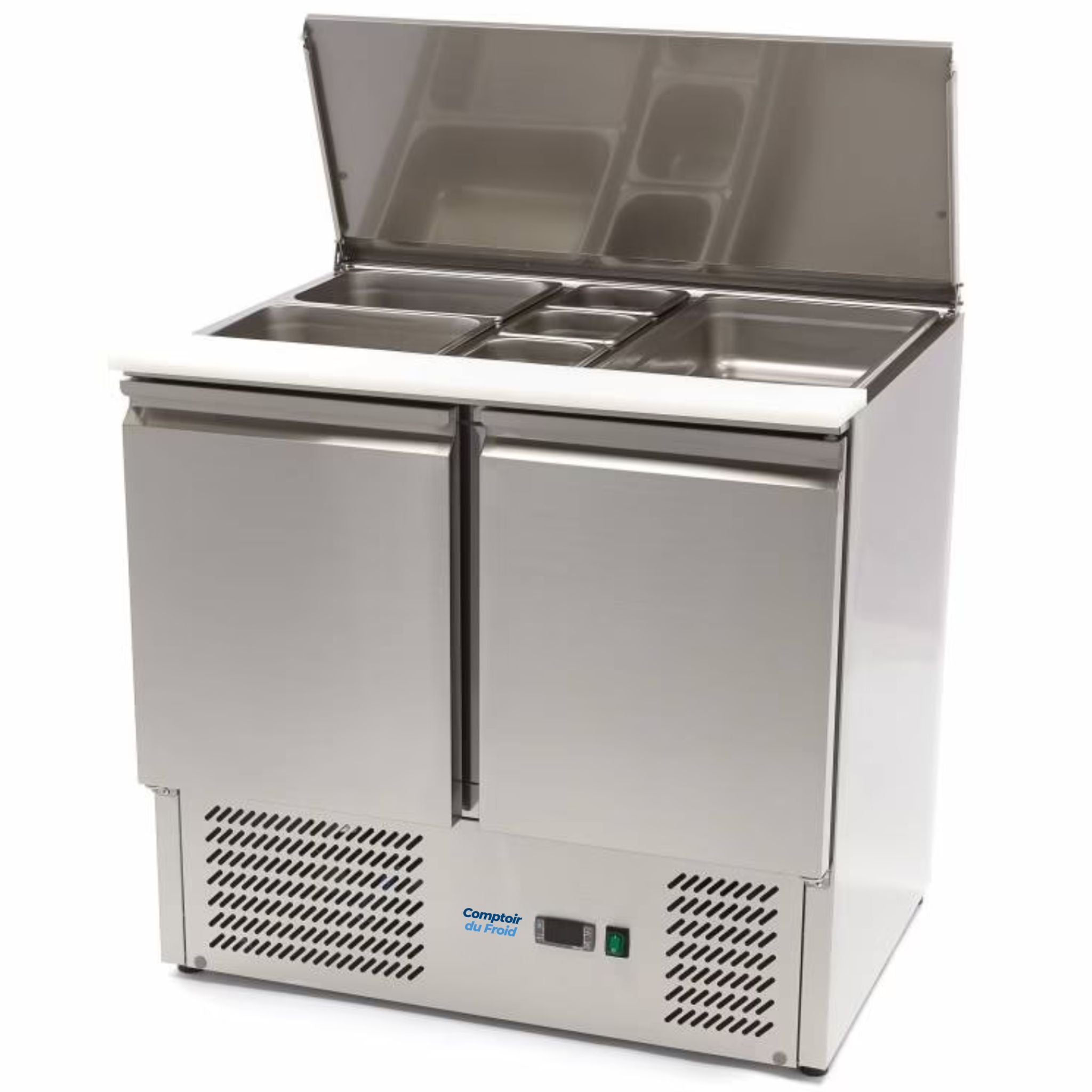 Saladette réfrigérée inox 2 portes 90 cm avec couvercle