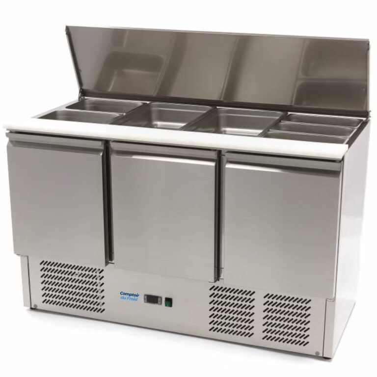 Saladette réfrigérée inox 3 portes 137cm couvercle