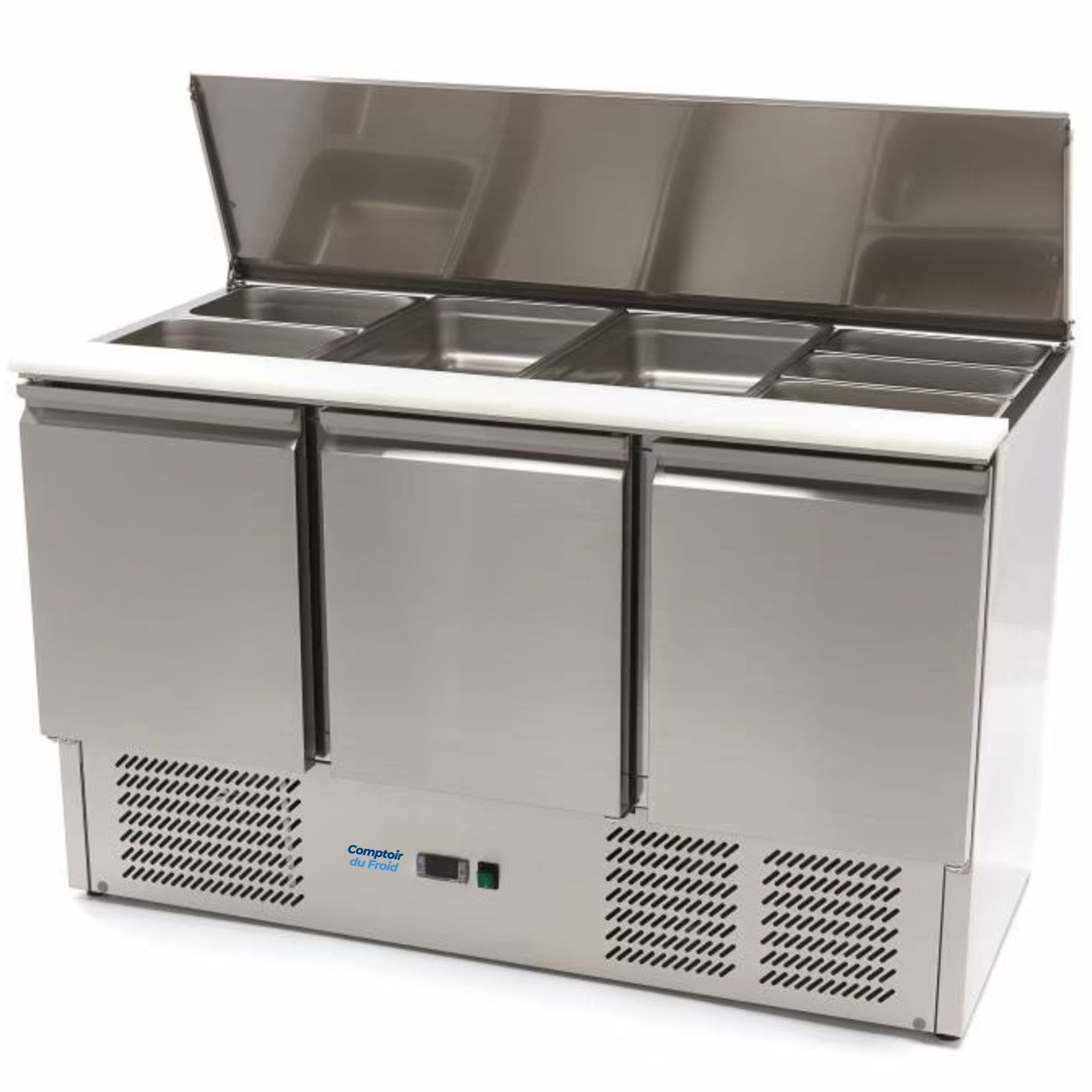 Saladette réfrigérée inox 3 portes 137 cm avec couvercle