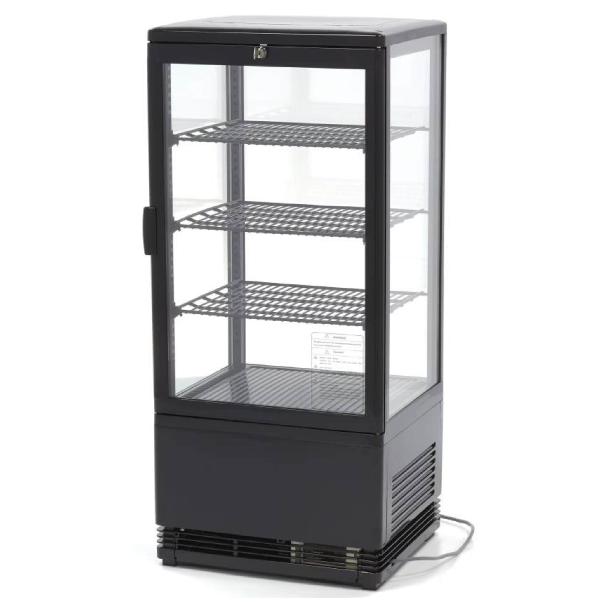 Vitrine Réfrigérée de Comptoir Noire - 4 Faces Vitrés - 78 Litres (3 grilles)