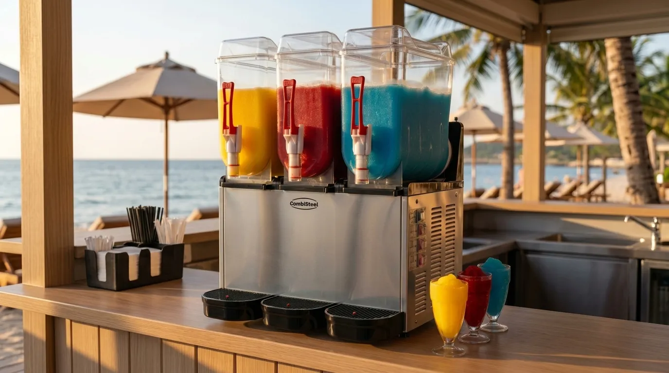 Machine à granité professionnelle sur un stand de plage
