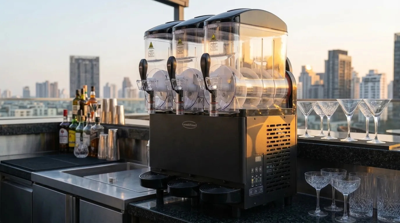 Machine à slush et granita professionnelle design noir pour cocktails givrés