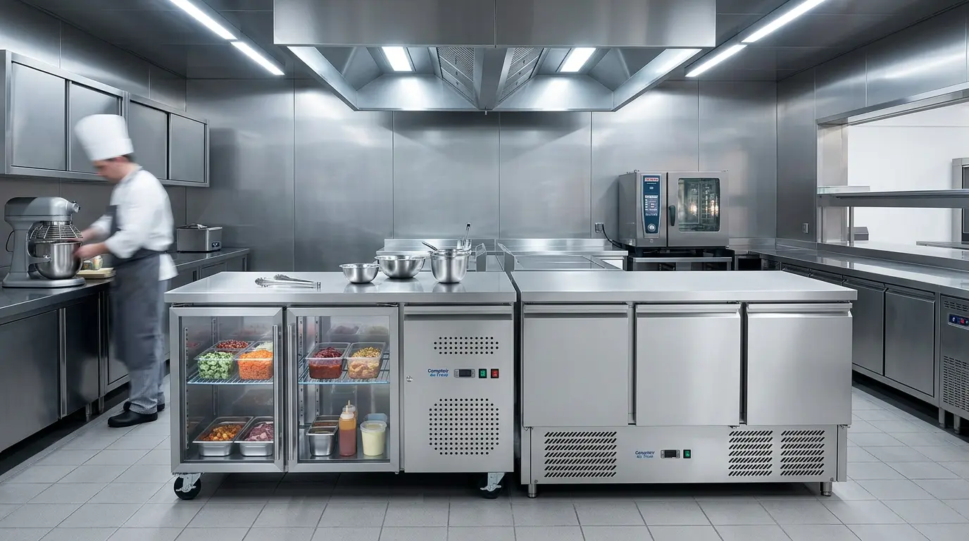 Table réfrigérée professionnelle et tour positif en Inox